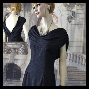Spitalnick Cocktail Dress Size 8 Black Silk Textured Jacquard Cowl Collar Formal